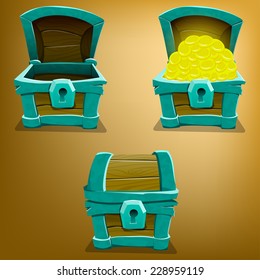 Chest set for game interface. Vector illustration.