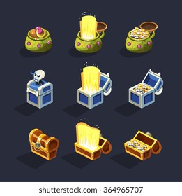 Chest set for game resource. Vector illustration 