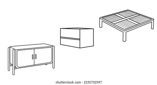 Chest, Side table or dresser isolated on white background. vector illustration