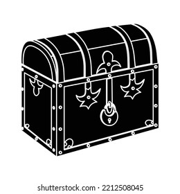 Chest silhouette. Closed wooden vintage chest with lid and padlock. For storage or wealth