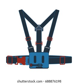 Chest strap. Action camera holder icon. Professional chest strap isolated on white background. Fixing auxiliary equipment vector illustration

