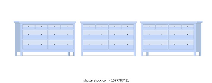 Chest or table with several drawers in different points of view