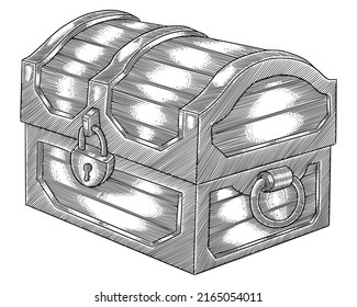 Chest treasure with Engraving style vector Illustration