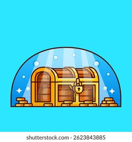 Chest Treasure With Gold Coin And Light Cartoon Vector Icon Illustration. Finance Object Icon Concept Isolated Premium Vector. Flat Cartoon Style