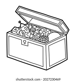 Chest Treasure Toy Box Lineart Vector Illustration Icon Design Template With Doodle Hand Drawn Style For Education And Coloring Book