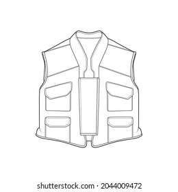 chest vest bag outline drawing vector, chest vest bag in a sketch style, trainers template outline, vector Illustration.