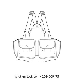 chest vest bag outline drawing vector, chest vest bag in a sketch style, trainers template outline, vector Illustration.