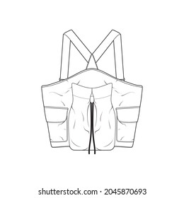 chest vest bag outline drawing vector, chest vest bag in a sketch style, trainers template outline, vector Illustration.