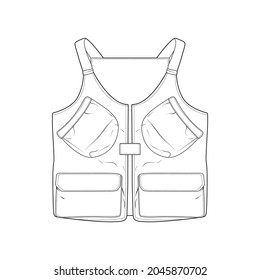 chest vest bag outline drawing vector, chest vest bag in a sketch style, trainers template outline, vector Illustration.