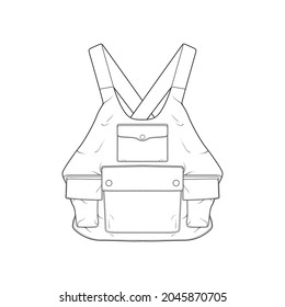chest vest bag outline drawing vector, chest vest bag in a sketch style, trainers template outline, vector Illustration.