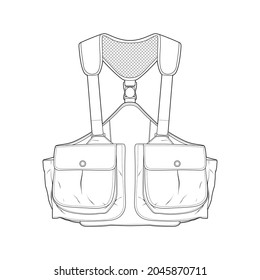 chest vest bag outline drawing vector, chest vest bag in a sketch style, trainers template outline, vector Illustration.