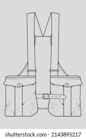 chest vest bag outline drawing vector, chest vest bag in a sketch style, trainers template outline, vector Illustration.
