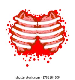 Chest Wound. Ribs And Blood. Vector Illustration