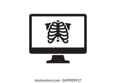 Chest Xray On Computer Monitor Icon Digital Radiology Diagnosis Vector