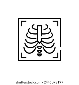 Chest x-ray showing rib cage. Medical imaging for bone and lungs health and diagnostics. Editable stroke vector icon