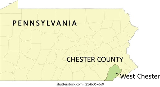 Chester County and borough of West Chester location on Pennsylvania state map