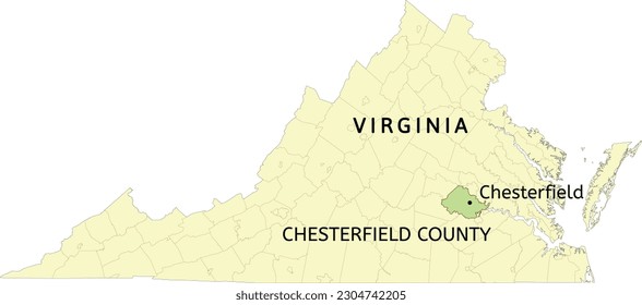 Chesterfield County and unincorporated community of Chesterfield location on Virginia state map