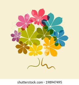 Chestnut Abstract Vector Colorful Tree on Old Paper Background 