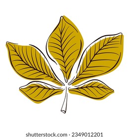 Chestnut autumn leaf icon in line art flat style. Vector illustration isolated on a white background.