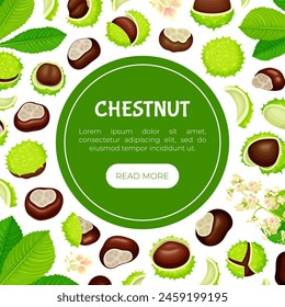 Chestnut Banner Design with Brown Kernel in Green Thorn Shell Vector Template