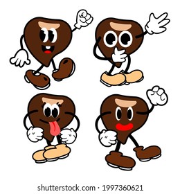 Chestnut cartoon isolated vector illustration. Fruit character Chestnut cute collection character