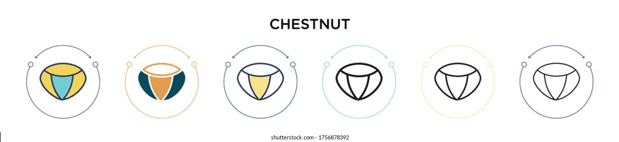 Chestnut icon in filled, thin line, outline and stroke style. Vector illustration of two colored and black chestnut vector icons designs can be used for mobile, ui, web