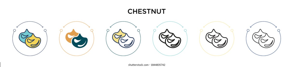Chestnut icon in filled, thin line, outline and stroke style. Vector illustration of two colored and black chestnut vector icons designs can be used for mobile, ui, web