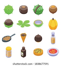 Iconos de castaño establecidos. Conjunto isométrico de iconos vectoriales de castaño para el diseño web aislado en fondo blanco