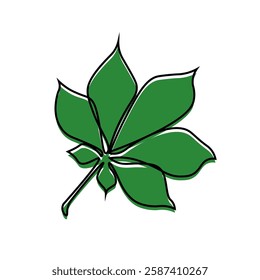 Chestnut leaf drawn with one continuous line. Single line drawing of an chestnut leaf. A colored chestnut leaf icon in the form of a continuous line. Single line icon. Vector illustration.
