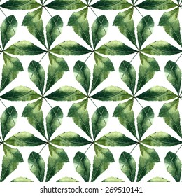 Chestnut leaf watercolor seamless pattern. Vector illustration.