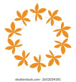 Vector de la corona de la hoja de castaño. Decoración de círculo de castaño de otoño. Aislado en un fondo blanco.