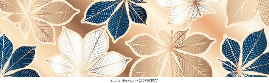Chestnut leaves botanical wide abstract background. Vector botanical foliage background