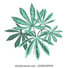 Chestnut leaves in flat design. Green tree foliage with twigs bouquet. Vector illustration isolated.