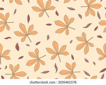 Chestnut leaves seamless pattern. Falling autumn leaves. Design for wrapping paper, print, fabric and printing. Vector illustration