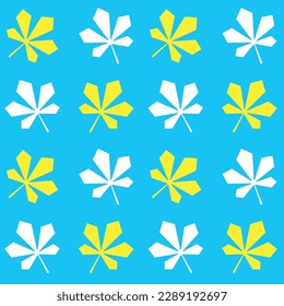 Chestnut leaves seamless pattern, Kyiv symbol in blue and yellow colors