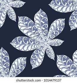Chestnut Leaves. Seamless Zentangle Pattern with Bright Ornate Elements. Boho Abstract Pattern for Cloth, Swimwear, Dress, Linen. Colorful Seamless Texture in Trendy Colors.