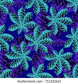 Chestnut Leaves. Seamless Zentangle Pattern with Bright Ornate Elements. Boho Abstract Pattern for Cloth, Swimwear, Dress, Linen. Colorful Seamless Texture in Trendy Colors.