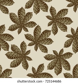 Chestnut Leaves. Seamless Zentangle Pattern with Bright Ornate Elements. Boho Abstract Pattern for Cloth, Swimwear, Dress, Linen. Colorful Seamless Texture in Trendy Colors.