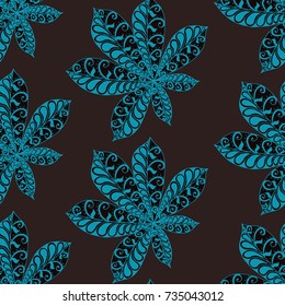 Chestnut Leaves. Seamless Zentangle Pattern with Bright Ornate Elements. Boho Abstract Pattern for Cloth, Swimwear, Dress, Linen. Colorful Seamless Texture in Trendy Colors.