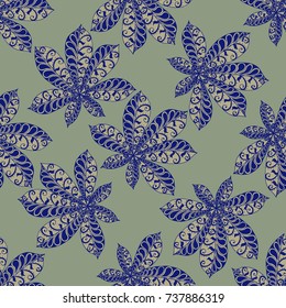 Chestnut Leaves. Seamless Zentangle Pattern with Bright Ornate Elements. Boho Abstract Pattern for Cloth, Swimwear, Dress, Linen. Colorful Seamless Texture in Trendy Colors.