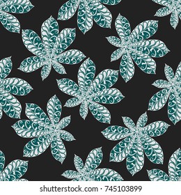 Chestnut Leaves. Seamless Zentangle Pattern with Bright Ornate Elements. Boho Abstract Pattern for Cloth, Swimwear, Dress, Linen. Colorful Seamless Texture in Trendy Colors.