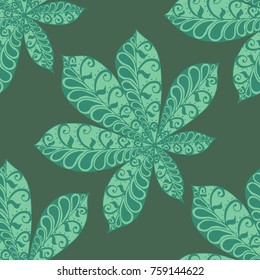Chestnut Leaves. Seamless Zentangle Pattern with Bright Ornate Elements. Boho Abstract Pattern for Cloth, Swimwear, Dress, Linen. Colorful Seamless Texture in Trendy Colors.