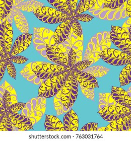 Chestnut Leaves. Seamless Zentangle Pattern with Bright Ornate Elements. Boho Abstract Pattern for Cloth, Swimwear, Dress, Linen. Colorful Seamless Texture in Trendy Colors.