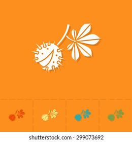 Chestnut and Chestnut Leaves. Single Flat Autumn Icon . Simple and Minimalistic Style. Vector