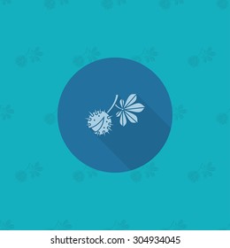 Chestnut and Chestnut Leaves. Single Flat Autumn Icon . Simple and Minimalistic Style. Vector