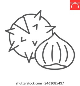 Chestnut line icon, nuts and organic, castanea vector icon, vector graphics, editable stroke outline sign, eps 10.