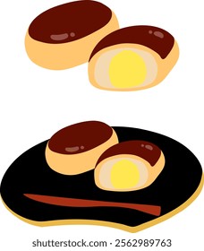 Chestnut manju colored flat illustration. Vector icon.