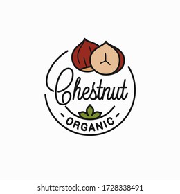 Chestnut nut logo. Round linear logo of chestnut on white background