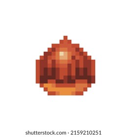 Chestnut Nut Pixel Art Icon. Isolated vector illustration. 8-bit sprite. Design stickers, logo, mobile app.