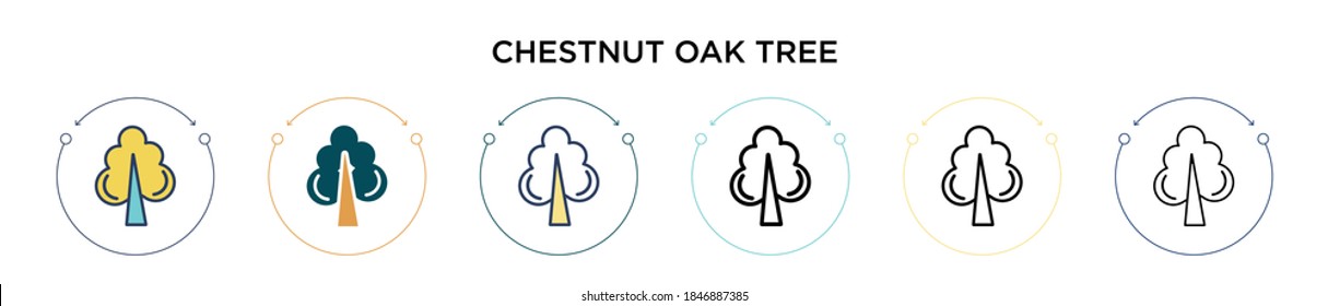 Chestnut oak tree icon in filled, thin line, outline and stroke style. Vector illustration of two colored and black chestnut oak tree vector icons designs can be used for mobile, ui, web